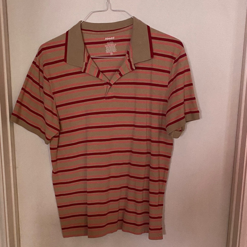 Abound Men's Polo Shirt - Red and Tan Stripes